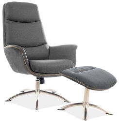 SIGNAL MEBLE Regan Luxus Szövet Pihenőfotel Lábtartóval Szürke TILT