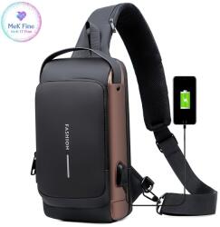 MeK Fine Smart Crossbody hátizsák MeK Fine, USB töltés 3.0, ultrakönnyű, vízálló, lopásgátló, utazáshoz, sporthoz, motorkerékpárhoz, túrázáshoz, Unisex, fekete és barna színű (MG21)