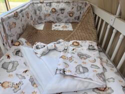  4 részes pamut/minky baba ágynemű szett - Csoki felhős állatok
