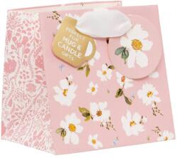 BSB ajándéktasak (14x14x6 cm) rózsaszín, apró fehér virágos (6) (GCS2513)