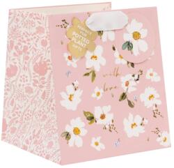BSB ajándéktasak (18x20x18 cm) rózsaszín, apró fehér virágos (6) (GNS2513)
