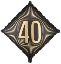 PartyDeco S. r. o 40. Évszámos lufi, fólia, fekete, arany számmal