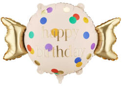 PartyDeco S. r. o Édesség formájú fólia lufi, Happy Birthday, 61 X 37 cm