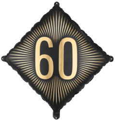 PartyDeco S. r. o 60. Évszámos lufi, fólia, fekete, arany számmal