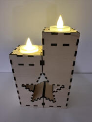  Csillagfény Duo - Kézműves fa mécsestartó LED-del (FEM08)