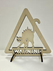  Lézervágott "WARNING" macskás fa dekoráció (FHD132)