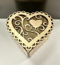  Szív alakú lézervágott fa díszdoboz - A tökéletes ajándék minden alkalomra (FEHD118)