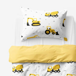 Goldea gyermek pamut ágyneműhuzat duo - kotrógépek és építkezési eszközök, sárga hátoldal 150 x 200 és 50 x 60 cm