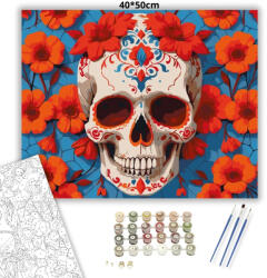  Vibráló virágos koponya - számfestő készlet - 60×70 cm (Keretre feszítve)