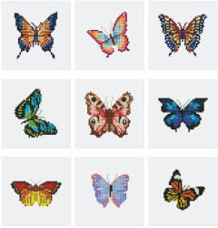 Figured Art Mini set 12 goblenuri cu diamante, fara sasiu, Fluturi, 18x15 cm (BT001)