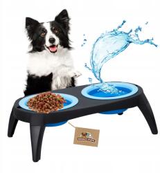 Wesoły Pupil Turista Kutyatál szett 2 darabos állvánnyal, 2x 500ml Szilikon Tálak (Miska dla psa zestaw 2 sztuk na stojaku BLUE)