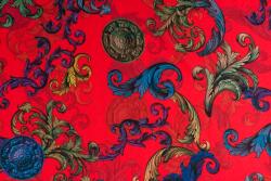  Sifon Szövet Ruhákhoz Dekoráció Olasz Minta Piros Háttér (SZYFON)