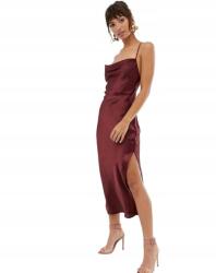 Asos Ruha MIDI Szatén Bordó Nyitott Hát 42 XL Rzm XL