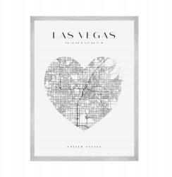  Las Vegas várostérkép poszter szívvel, 21x29, 7 cm ezüst keret (MP1-0152_21X29,7,039)