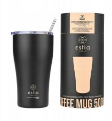 Estia Home Art Fekete szigetelő bögre tea kávéhoz szívószállal nagy 500 ml (01-23122)