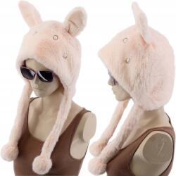 Cambell Meleg Női Téli Sapka Szőrmével Rózsaszín Macskás Macskafülek Pomponokkal (5903991927712)