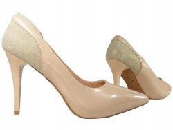 Kacér bézs magassarkú félcipő fényes cipő 40-es (17711)