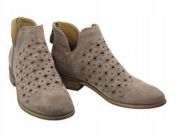 Potocki Női Áttört Mintás Bokacsizma Potocki 25-12664 Bézs Színű Bőr Talpbetéttel, Cipzárral (25-12664BG)