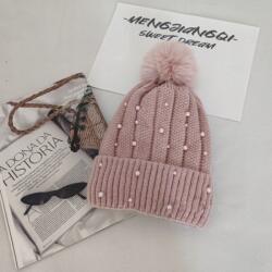 Ecarla Kötött Téli Sapka Pomponnal és Gyöngyökkel Púderrózsaszín (CZ36WZ1)