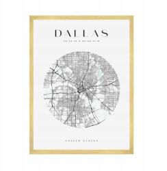  Térkép poszter, Usa, Dallas város, kb. 50x70 cm arany színű keret (MP1-0148_50X70,045)