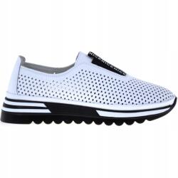 S. Barski Női platformos félcipő, fehér, elegáns mokaszin Barski LR51-672 R37 (LR51-672 BARSKI biały)