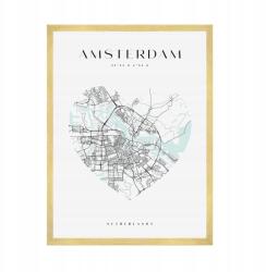  Poszter Várostérkép Hollandia Amszterdam szív 50x70 cm arany keret (MP1-0023_50X70,045)