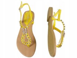 Sárga strasszos lapos talpú női szandál 39-es (20423)