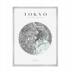  Tokió várostérkép plakát, Japán, Ázsia, Tokió, kör alakú, 21x29, 7 cm ezüst színű keret (MP1-0031_21X29,7,039)