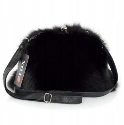  Fekete róka szőrméből készült kézitáska, kulcstartóval (FOX-TF005)