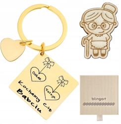 Blingart Gravírozott kulcstartó Ajándék Nagymama Napjára aranyozott Blingart acél