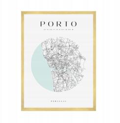  Porto várostérkép plakát, Portugália, Európa, kör alakú, 50x70 cm arany keret (MP1-0091_50X70,045)