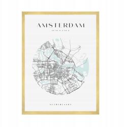  Poszter Várostérkép Hollandia Amszterdam kör alakú 50x70 cm arany keret (MP1-0022_50X70,045)