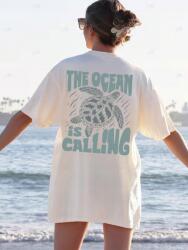 Shein KC33307 Shein Fehér T-shrit Oversize Nyomott Mintával (4) L/XL