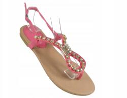  Rózsaszín strasszos női szandál lapos talpú cipő 39-es (20268)