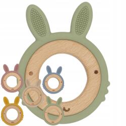  Fa rágóka fogzáshoz, szenzoros, fa, szilikon Nyúl Zöld (KrólikZielony)
