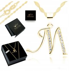 Golden Haus Arany Nyaklánc Női Medál M Betű 925/585 Arany Medál Strasszok (złoty naszyjnik łańcuszek dla KOBIETY MAMY PR)