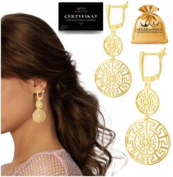 Golden Haus Arany Lógós Fülbevaló Görög Mintás, Hosszú. Ezüst Pr. 925 Ajándék Neki (Kolczyki pozłacane duże angielskie długie 585)