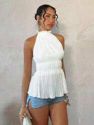 Shein Fehér Pliszírozott Nyitott Hátú Felső (M) (612980)