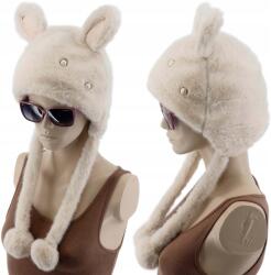 Cambell Meleg Téli Női Sapka Szőrmével Bézs Macska Fülek Pomponokkal (5903991927705)