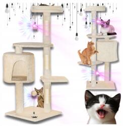  Macska kaparófa házikóval, kicsi, bézs, 116 cm, 5 szintes, torony, labdákkal (DRA005)