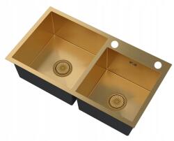 Granitan Acél Mosogató 2 Medencés Arany Szívóka Adagoló Cseppegtető BARI784 (BARI784 złoty)