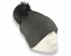  Női téli sapka pomponnal, lengyel gyártmány, szürke, polár béléssel