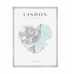  Lisszabon várostérkép poszter szívvel 21x29, 7 cm ezüst keret (MP1-0110_21X29,7,039)