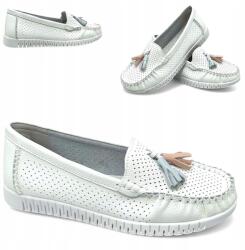Evento Női bőr mokaszin 37-es méretben, belebújós, nyári félcipő, áttört mintás, fehér Evento (Evento 22SP17-5372)