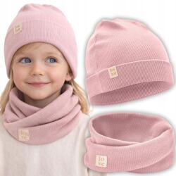 Bubalove Sapka Késkötő Szett Lánynak Tavaszi Pamut Halvány rózsaszín 40-46 (Czapka i komin wiosna jesień jasny róż Wn1)