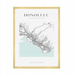 Honolulu várostérkép poszter, négyzet alakú, 50x70 cm arany színű keret (MP1-0153_50X70,045)