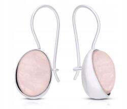  Ezüst fülbevaló természetes rózsakvarccal, lógós, 925-ös ezüst