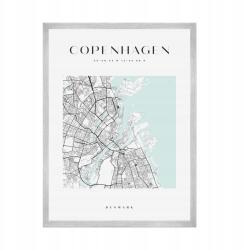  Koppenhága várostérkép poszter, négyzet alakú, 21x29, 7 cm ezüst színű keret (MP1-0084_21X29,7,039)