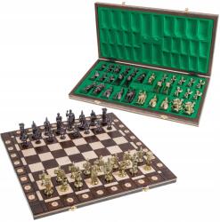 Square Római fa sakk készlet arany színű fém figurákkal 52 x 52 cm