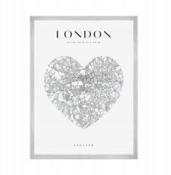 London várostérkép plakát szívvel 21X29, 7 cm ezüst keret (MP1-0026_21X29,7,039)